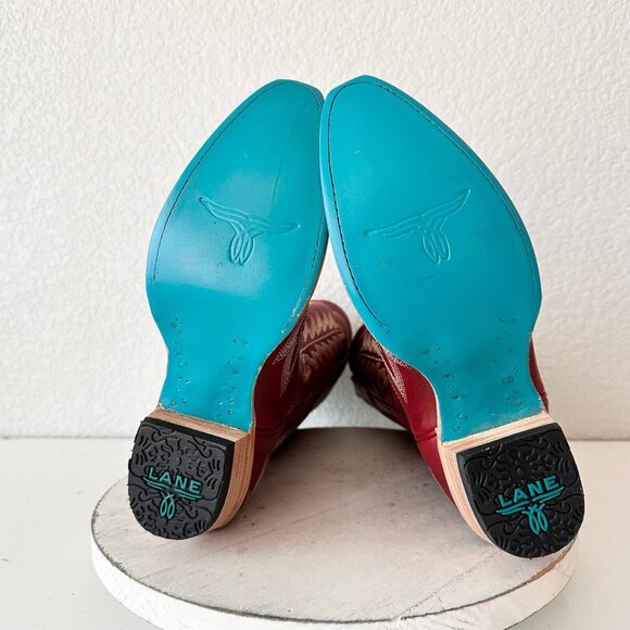 Lane LEXINGTON Red Cowboy Boots Womens 6.5 Leather Western Wear Snip Toe Tall - Picture 10 of 13